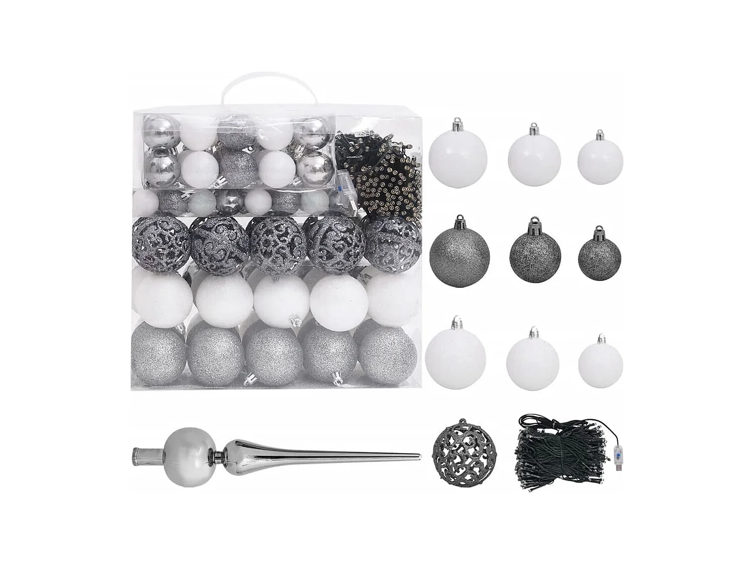 Kunstkerstboom met verlichting kerstballen dennenappels 210 cm