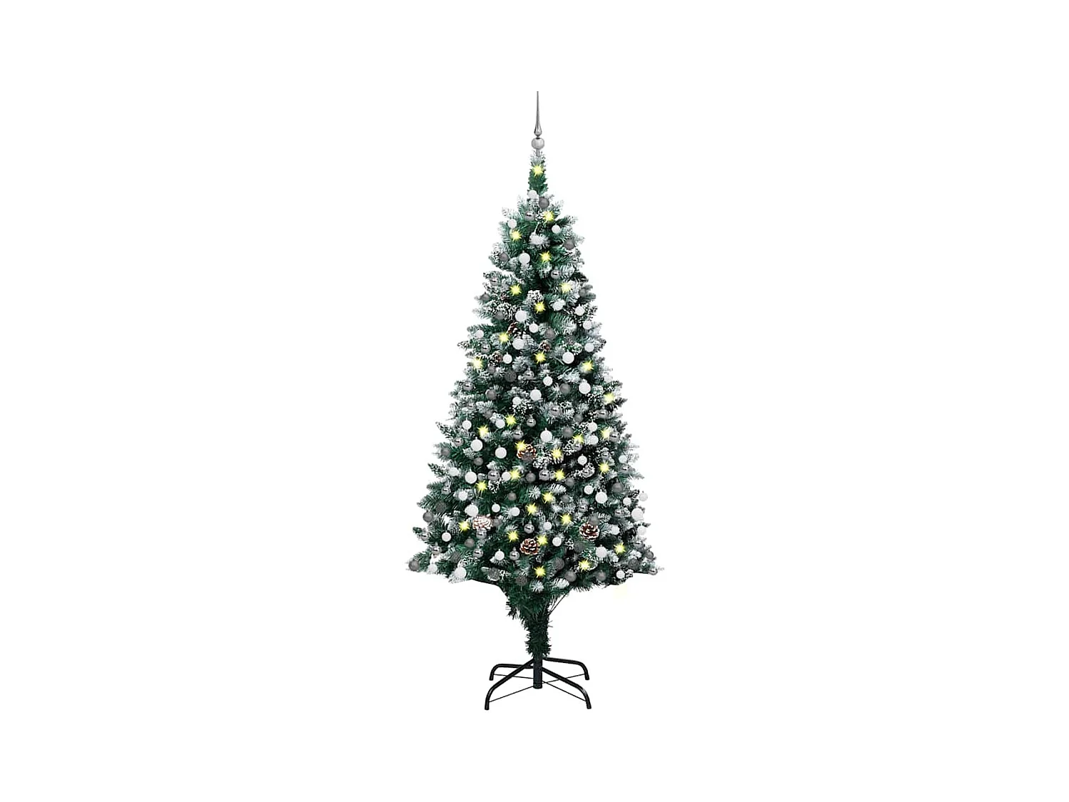Arbre de Noël artificiel pré-éclairé/boules pommes de pin 210cm