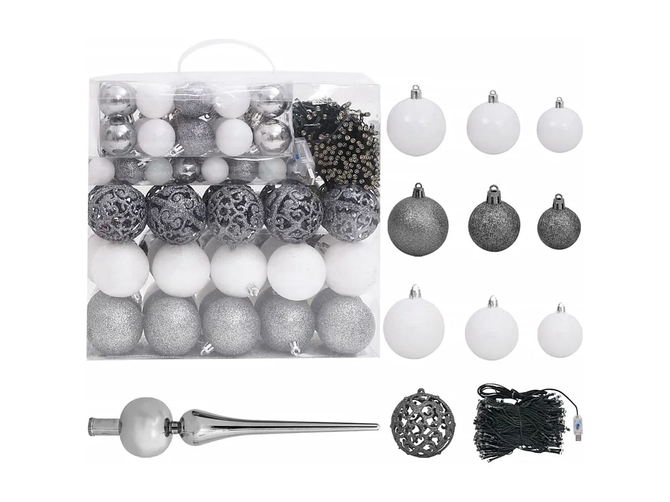 Arbre de Noël artificiel pré-éclairé/boules pommes de pin 210cm