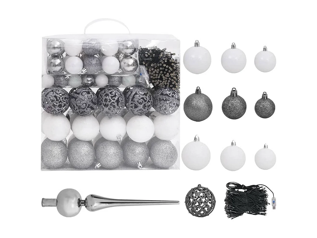 Arbre de Noël artificiel pré-éclairé et boules L 240 cm vert