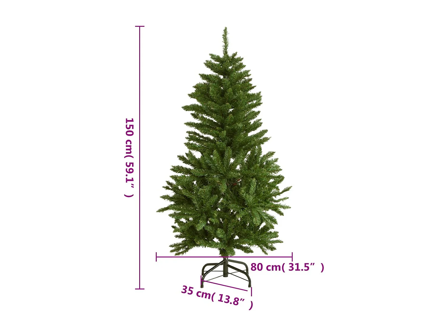 Albero di Natale Artificiale Incernierato con Base Verde 150 cm