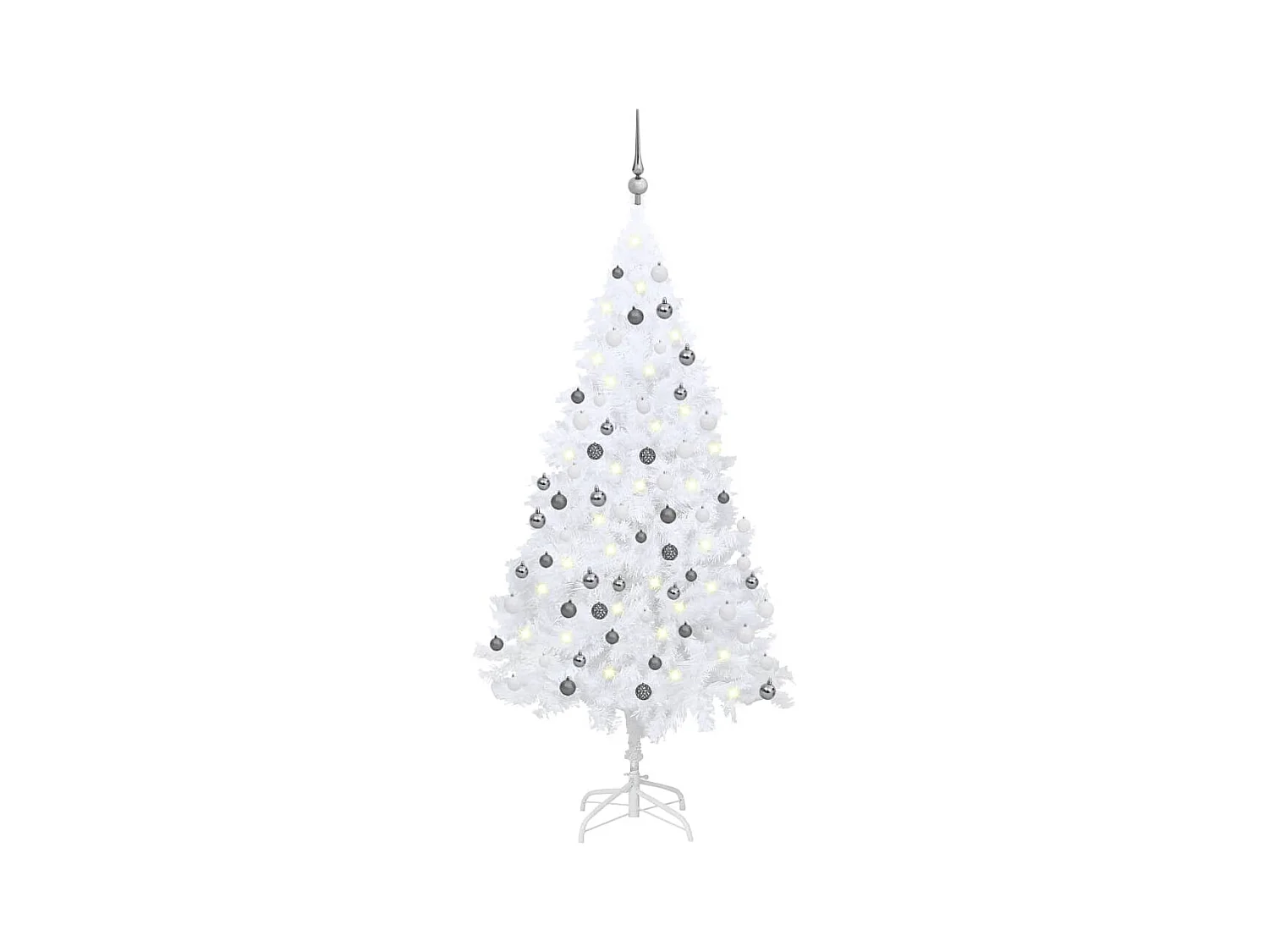 Arbre de Noël artificiel pré-éclairé et boules blanc 180 cm PVC