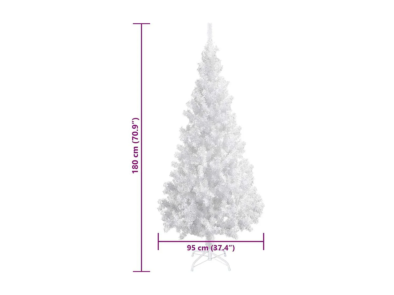Arbre de Noël artificiel pré-éclairé et boules blanc 180 cm PVC