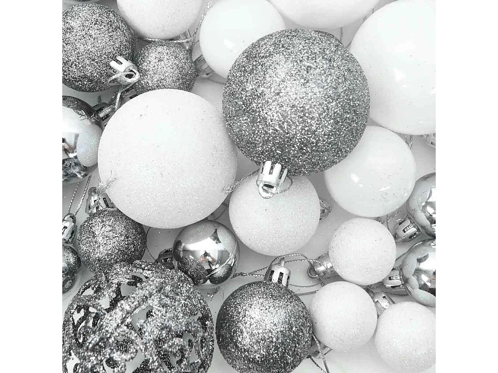 Arbre de Noël artificiel pré-éclairé et boules blanc 180 cm PVC