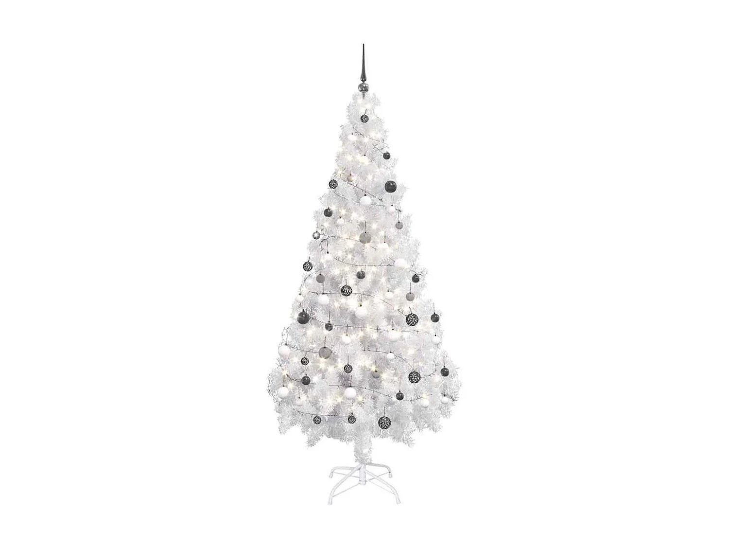 Arbre de Noël artificiel pré-éclairé et boules blanc 180 cm PVC
