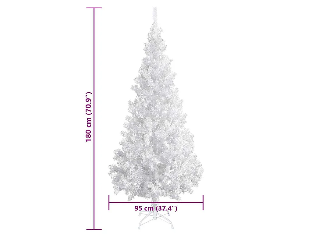 Arbre de Noël artificiel pré-éclairé et boules blanc 180 cm PVC