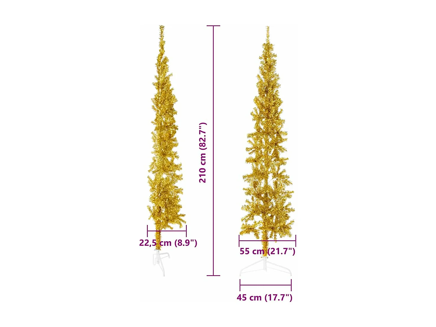 Künstlicher Halb-Weihnachtsbaum mit Ständer Schlank Gold 210 cm