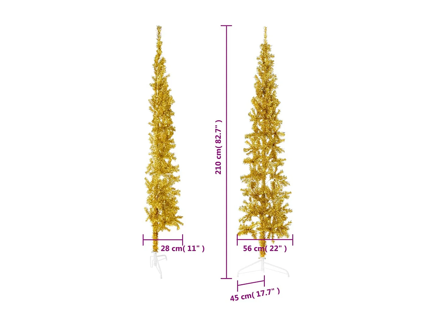 Künstlicher Halb-Weihnachtsbaum mit Ständer Schlank Gold 210 cm