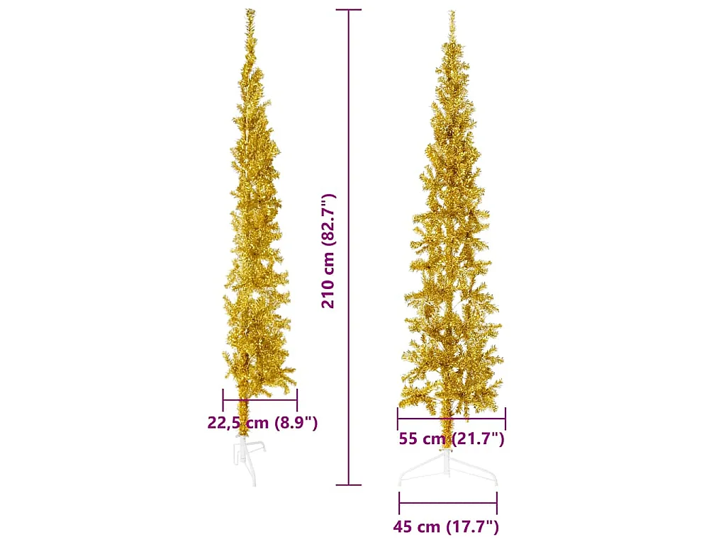 Kunstkerstboom half met standaard smal 210 cm goudkleurig