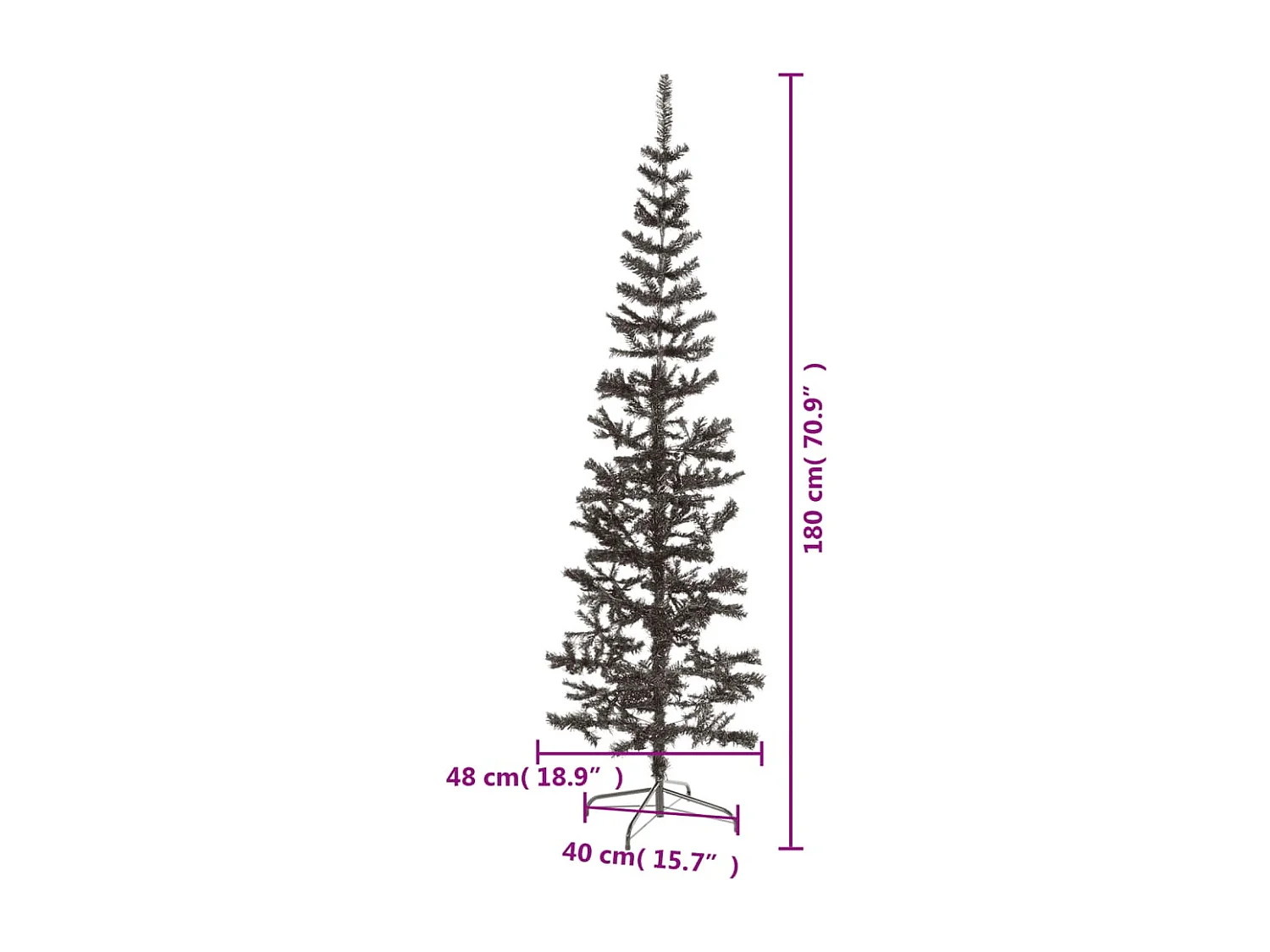 Sapin de Noël étroit Noir 180 cm