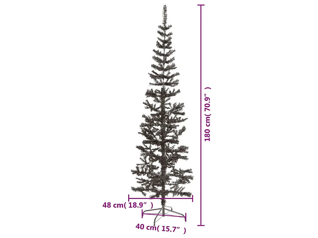 Sapin de Noël étroit Noir 180 cm