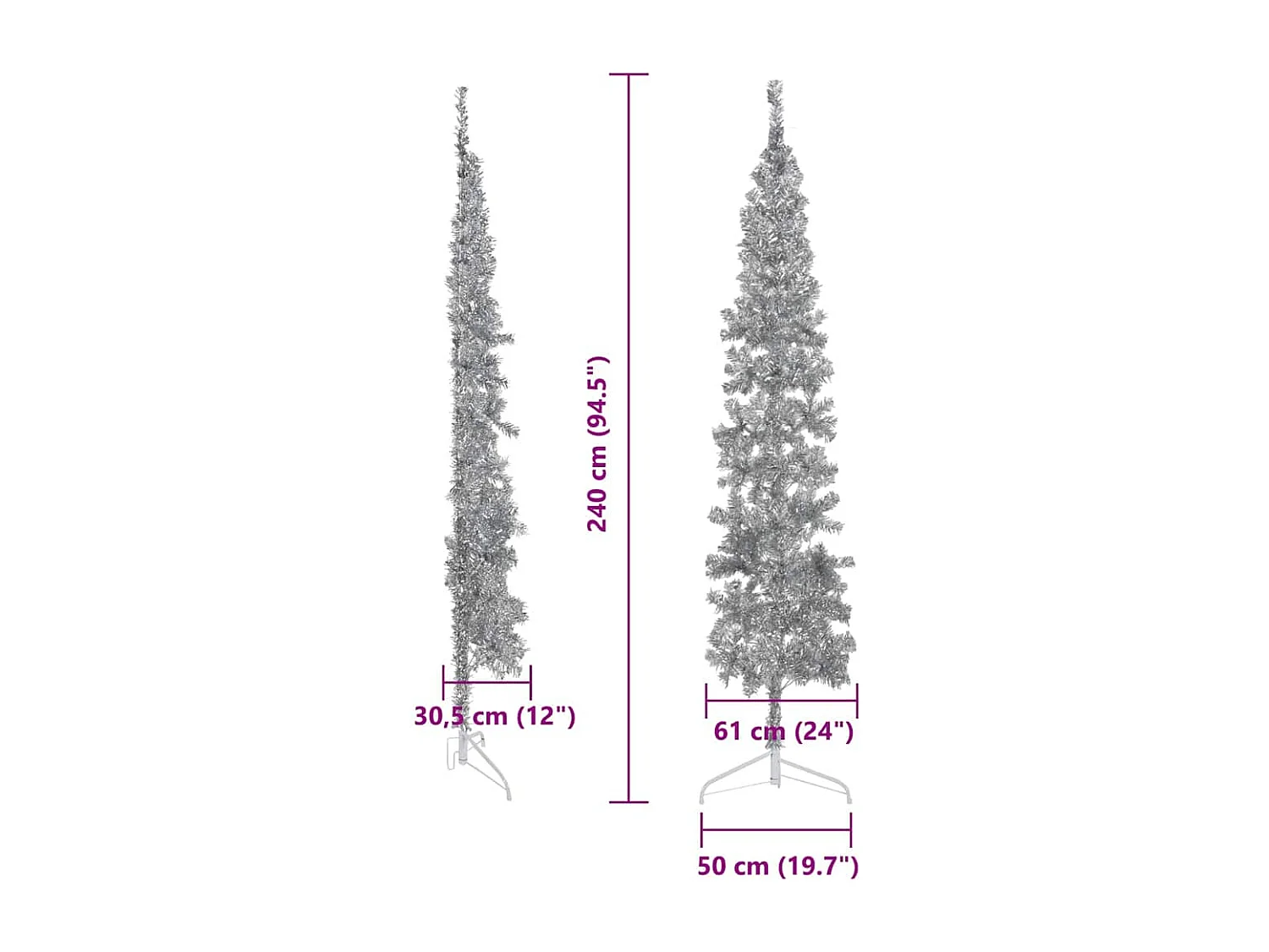 Albero Natale Artificiale Sottile a Metà Supporto Argento 240cm
