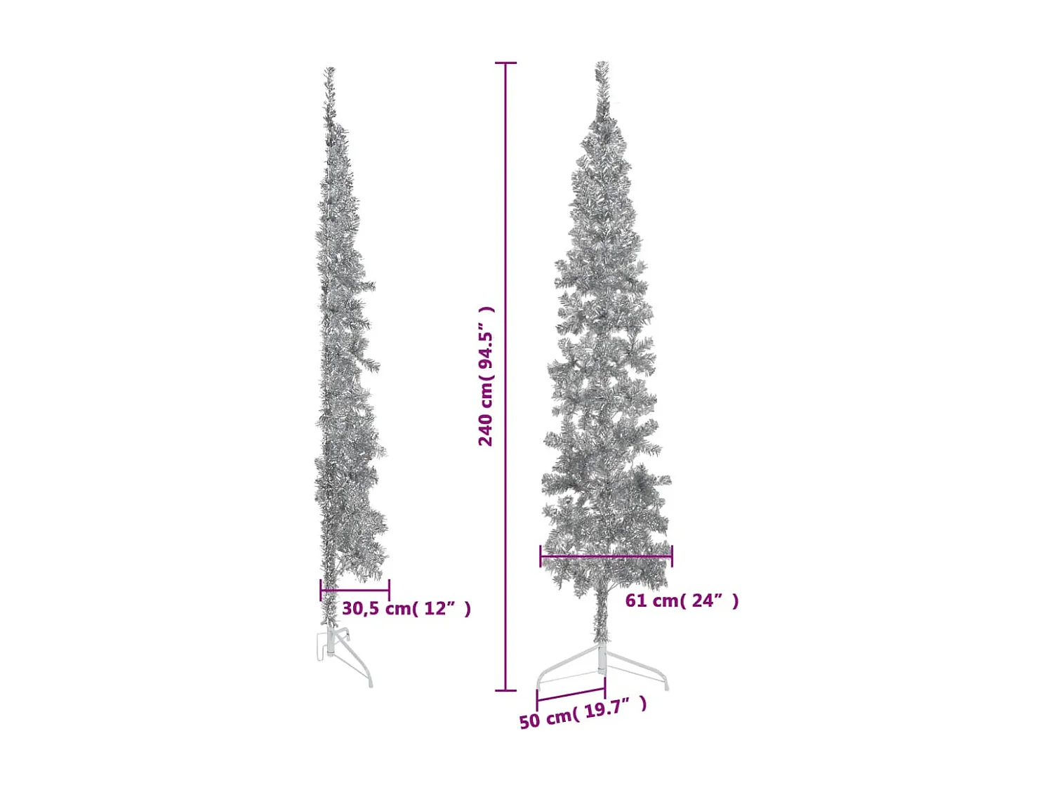 Künstlicher Halb-Weihnachtsbaum Ständer Schlank Silbern 240 cm