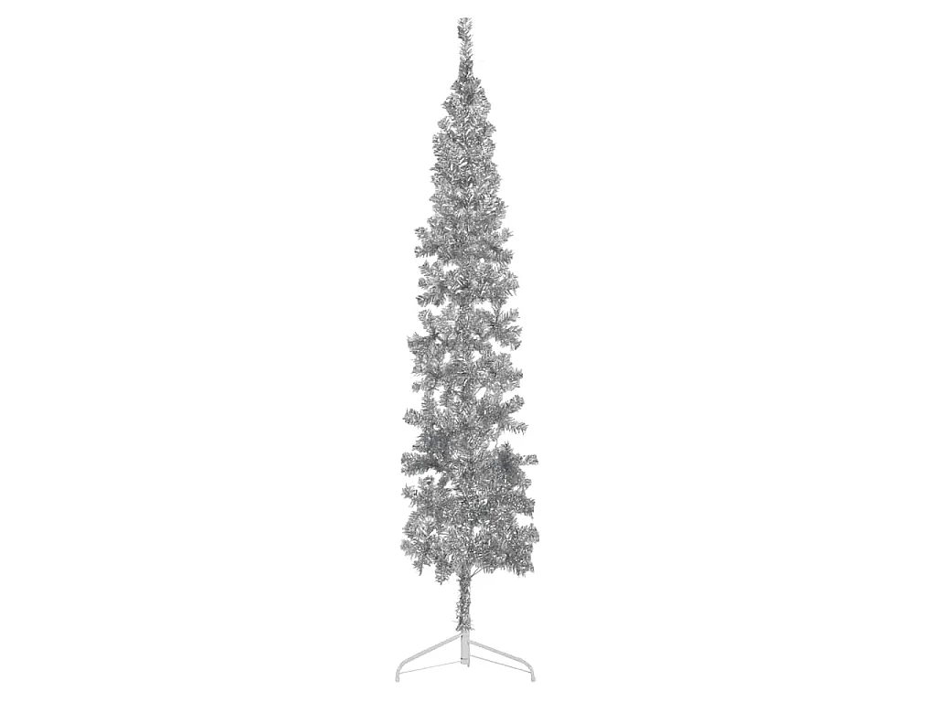Kunstkerstboom half met standaard smal 240 cm zilverkleurig
