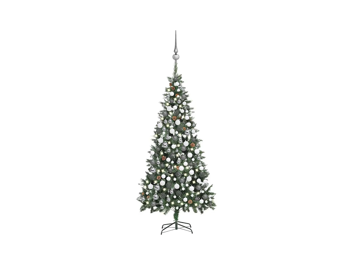 Albero di Natale Preilluminato con Palline e Pigne 210 cm