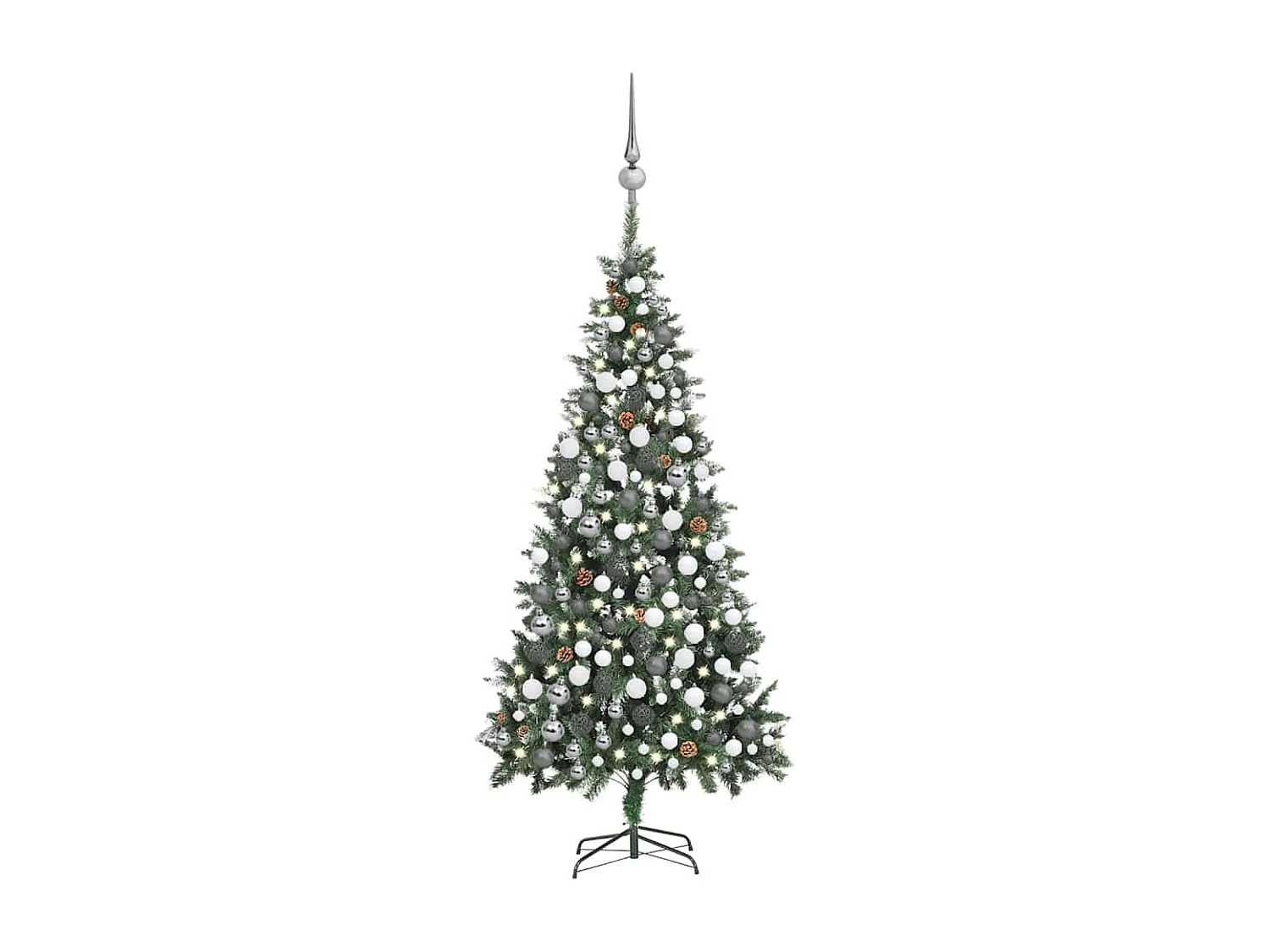 Arbre de Noël artificiel pré-éclairé/boules pommes de pin 210cm
