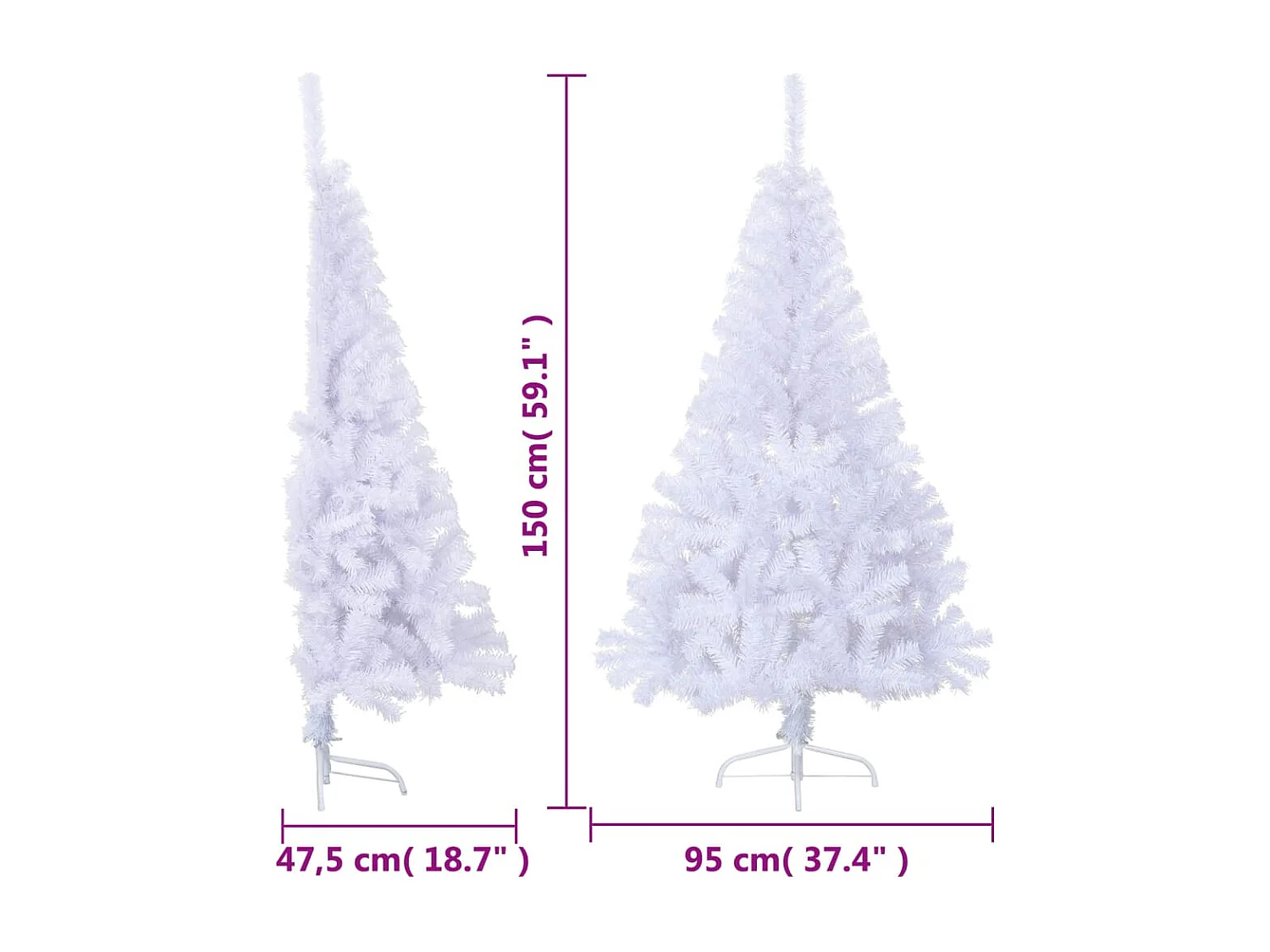 Albero di Natale Artificiale Metà con Supporto Bianco 150cm PVC