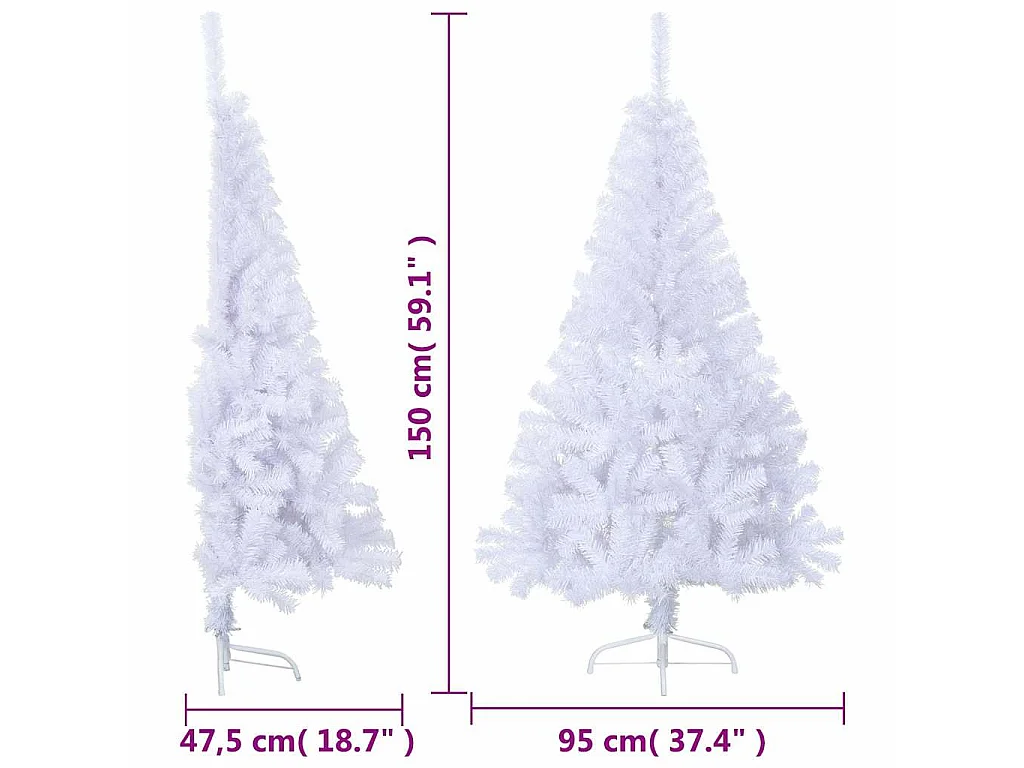 Meia árvore de Natal artificial com suporte 150 cm PVC branco