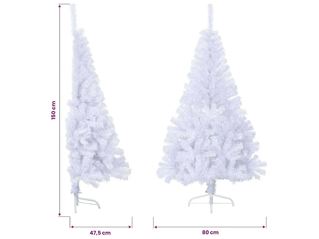Kunstkerstboom met standaard half 150 cm PVC wit