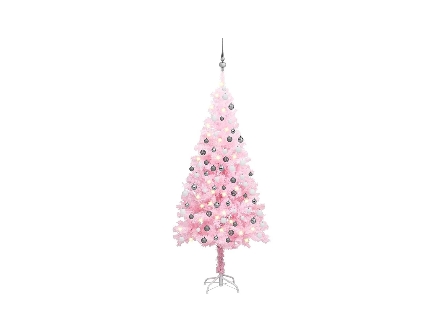 Arbre de Noël artificiel pré-éclairé et boules rose 180 cm PVC