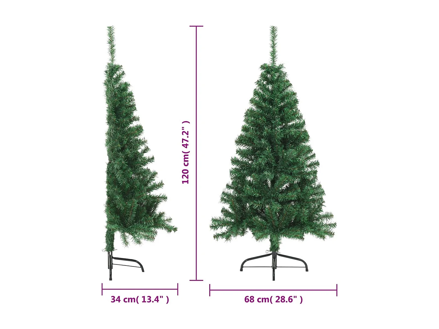 Sapin de Noël artificiel moitié avec support vert 120 cm PVC