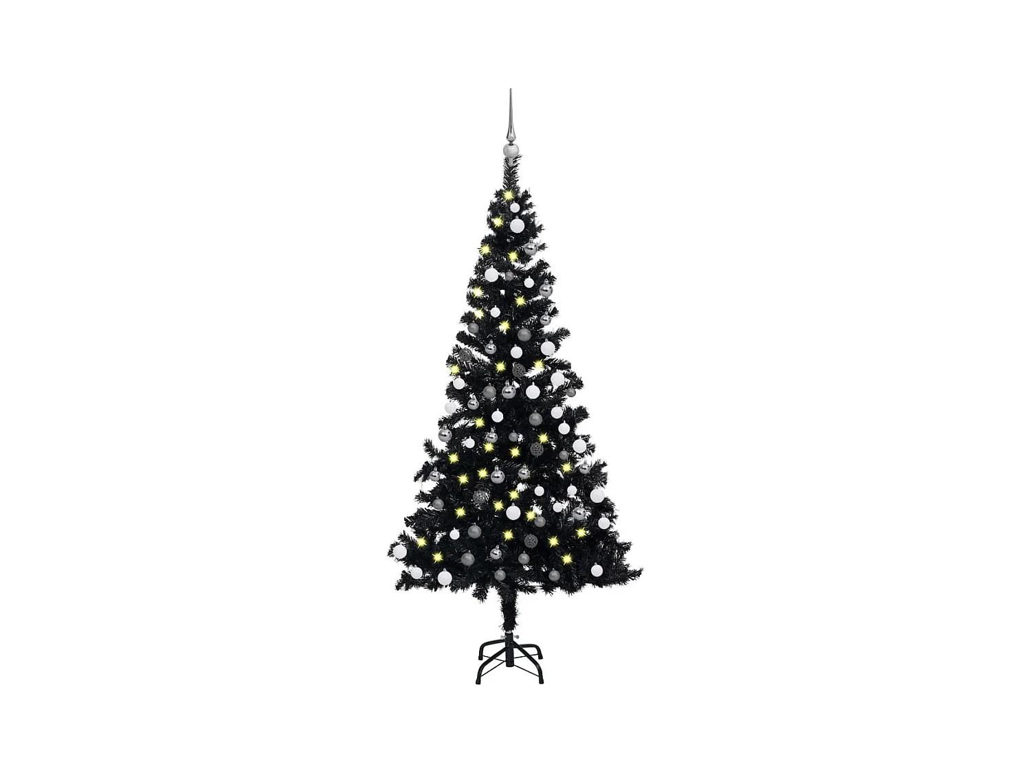 Arbre de Noël artificiel pré-éclairé et boules noir 120 cm PVC