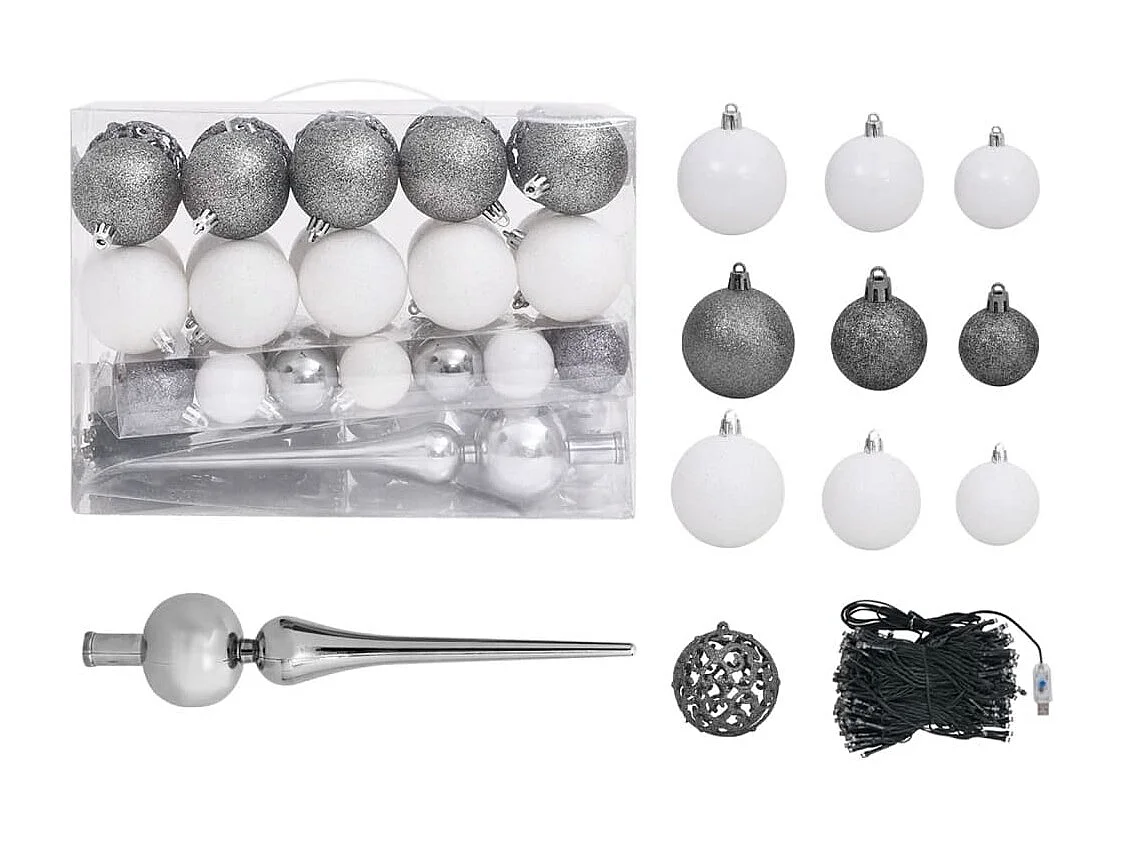 Arbre de Noël artificiel pré-éclairé et boules noir 120 cm PVC