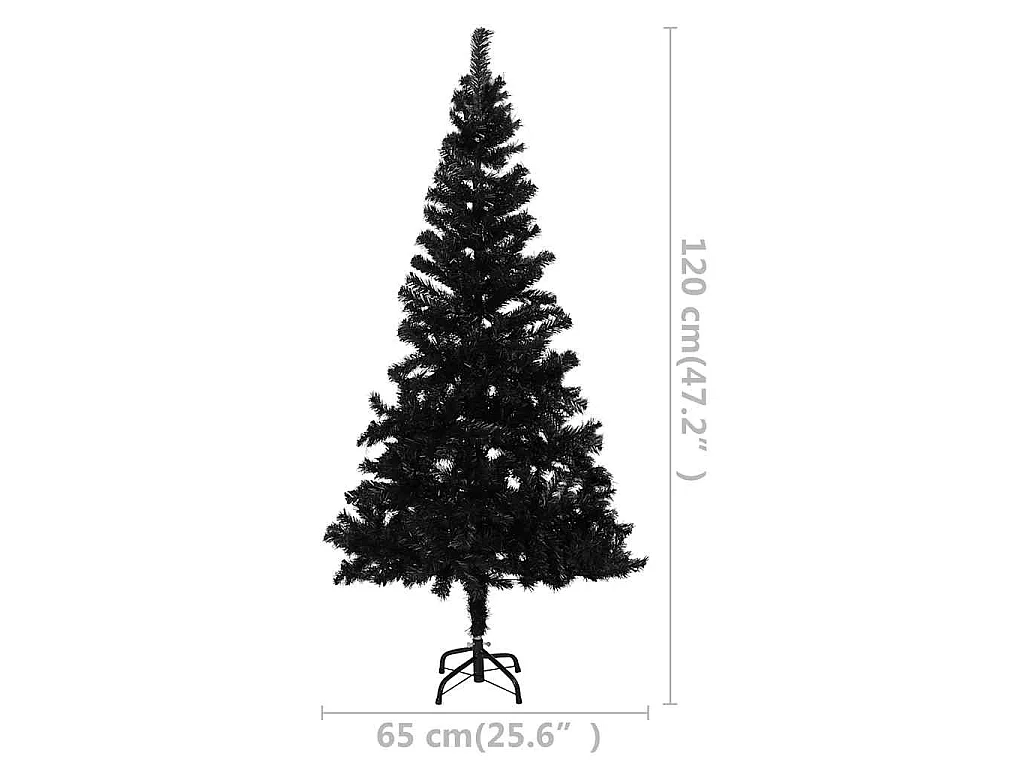 Arbre de Noël artificiel pré-éclairé et boules noir 120 cm PVC