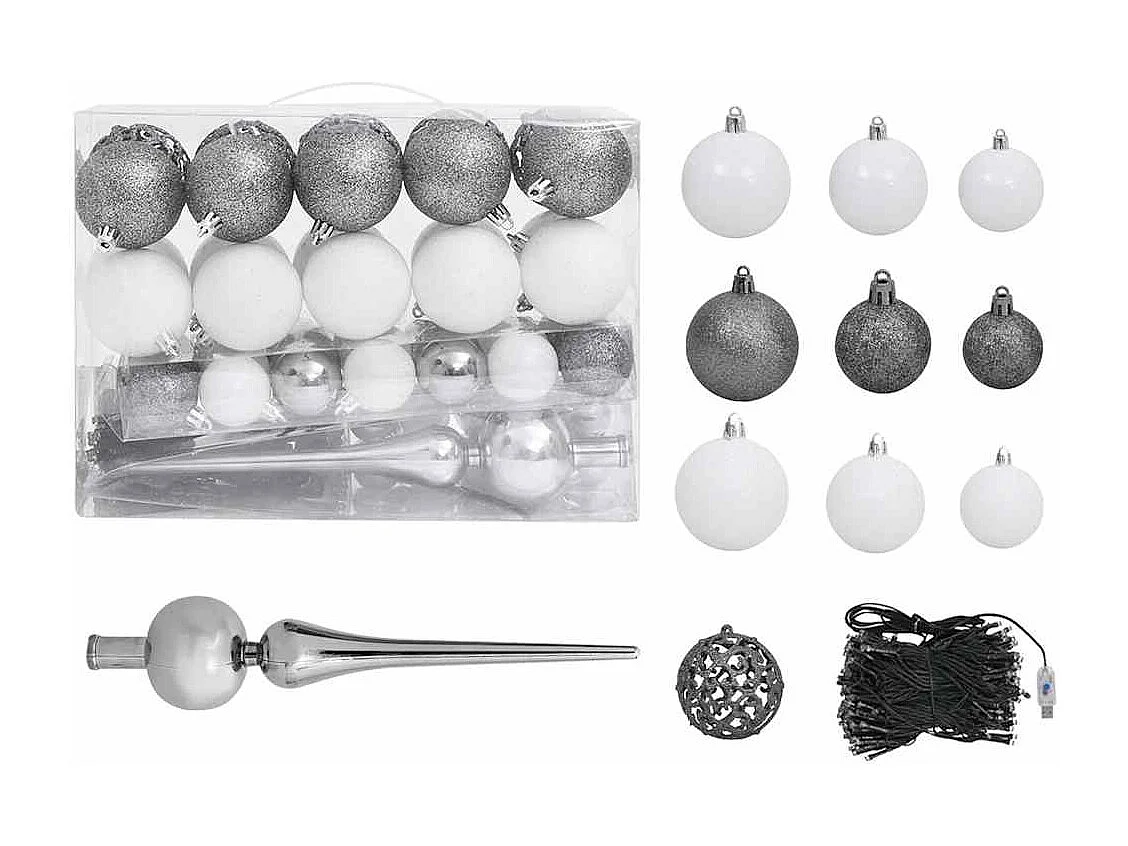Arbre de Noël artificiel pré-éclairé et boules noir 120 cm PVC
