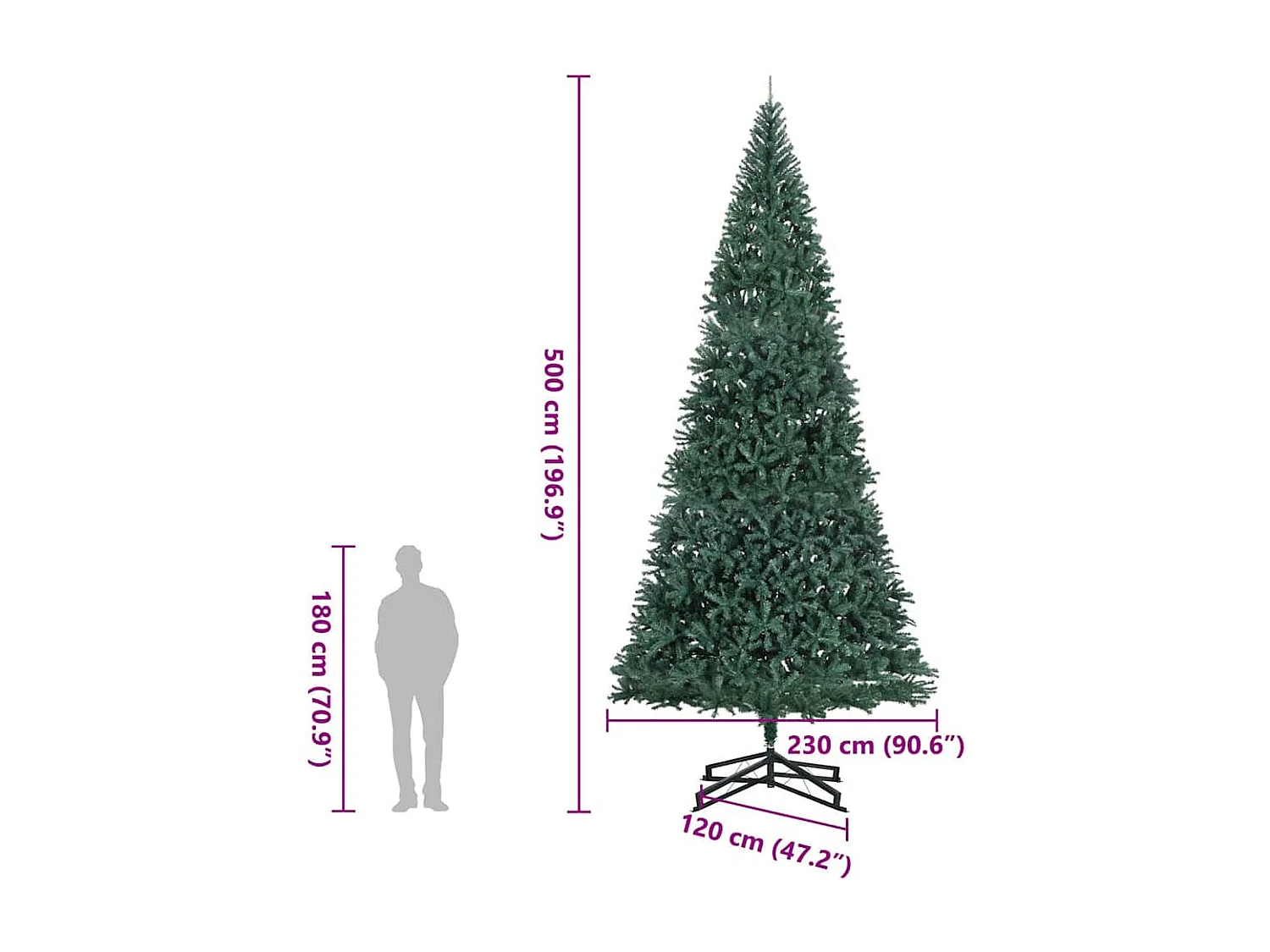 Sapin de Noël artificiel avec support vert 500 cm PVC
