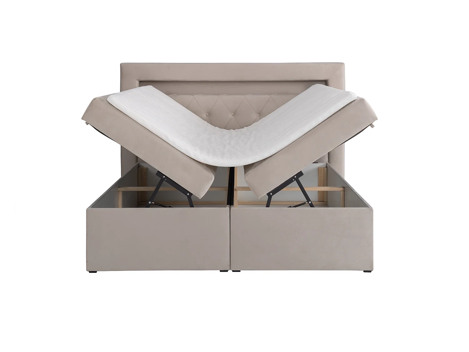 Ensemble complet literie déco tête de lit avec led + sommiers coffre + matelas + surmatelas - 160 x 200 cm - Velours - Beige - ORANA de YSMÉE