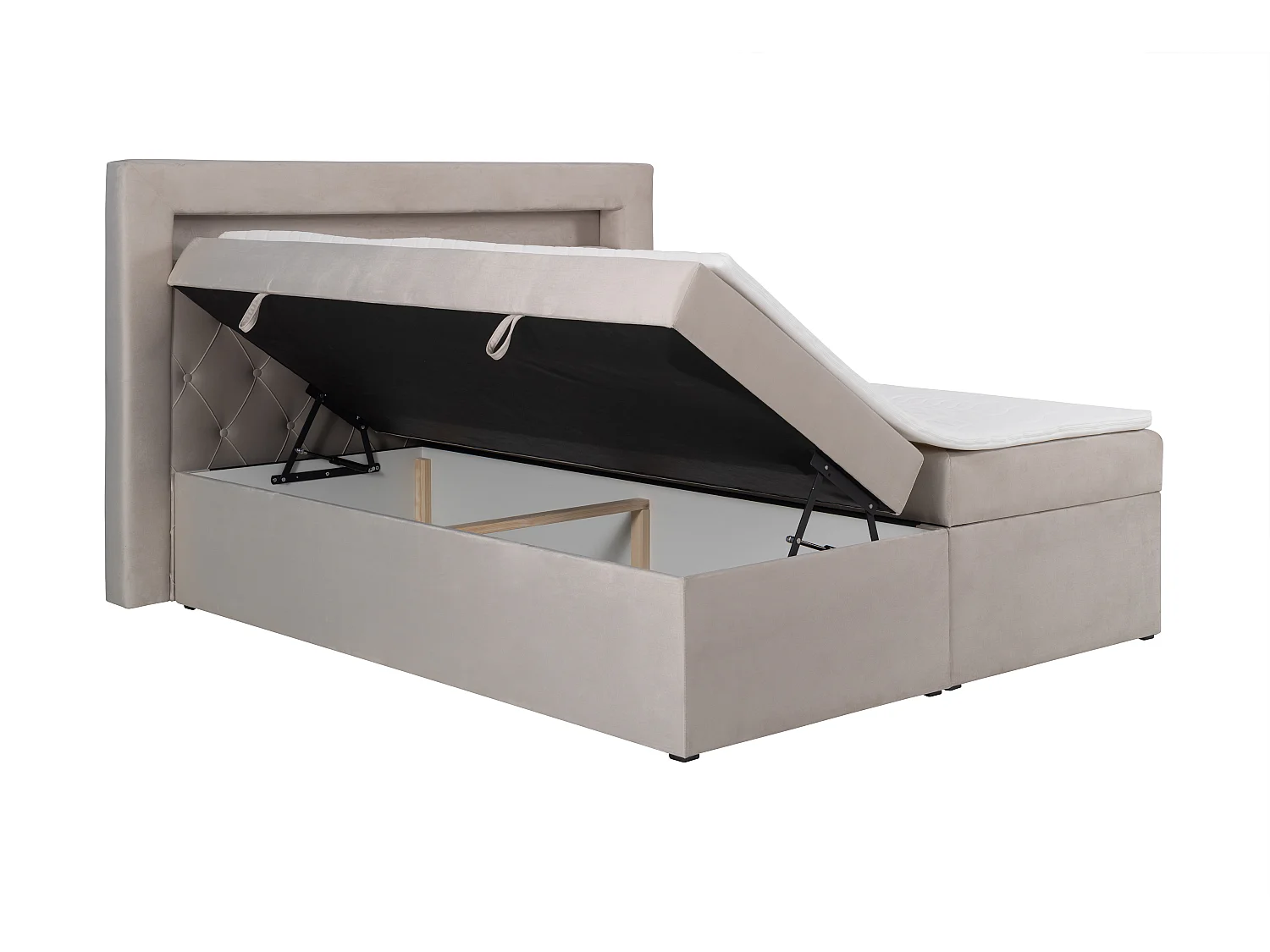 Ensemble complet literie déco tête de lit avec led + sommiers coffre + matelas + surmatelas - 160 x 200 cm - Velours - Beige - ORANA de YSMÉE