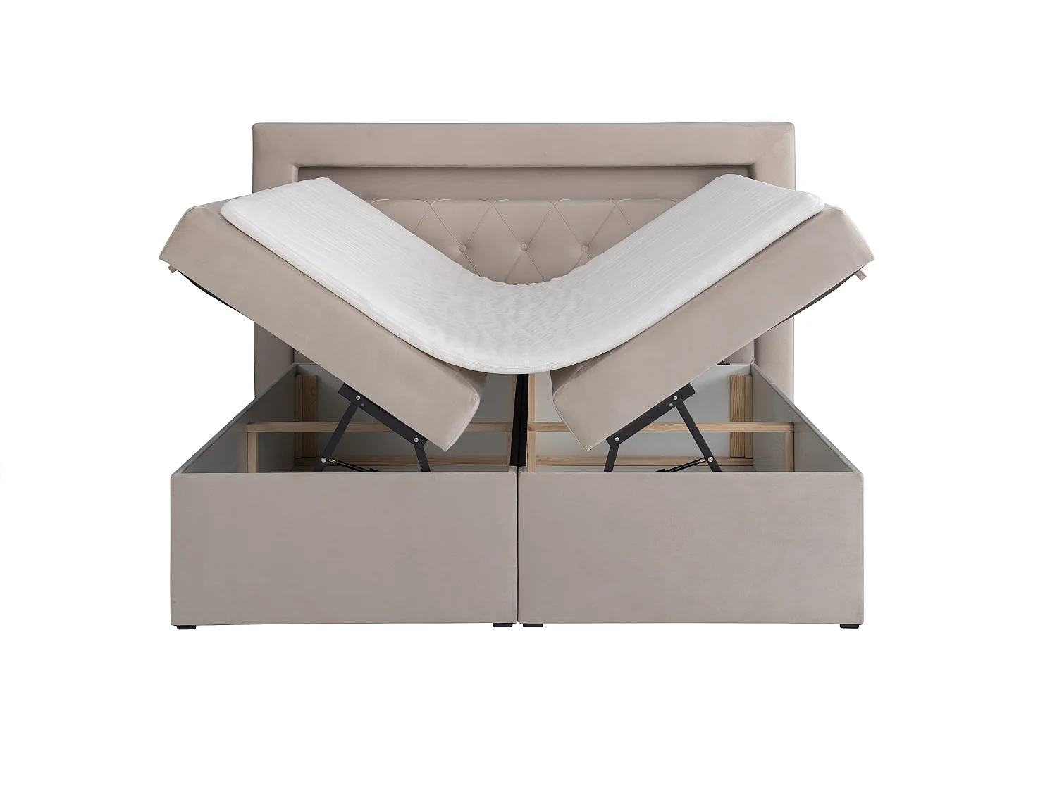 Ensemble complet literie déco tête de lit avec led + sommiers coffre + matelas + surmatelas - 160 x 200 cm - Velours - Beige - ORANA de YSMÉE