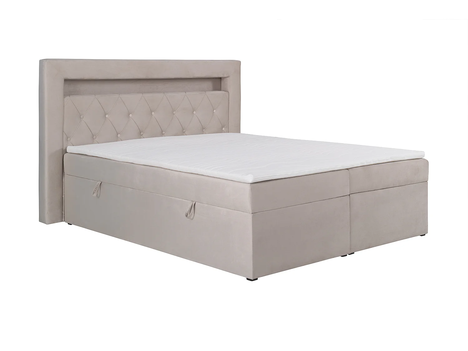 Set letto deco testata LED + rete vano + Materasso + topper 180 x 200 cm Velluto Beige - ORANA di YSMÉE