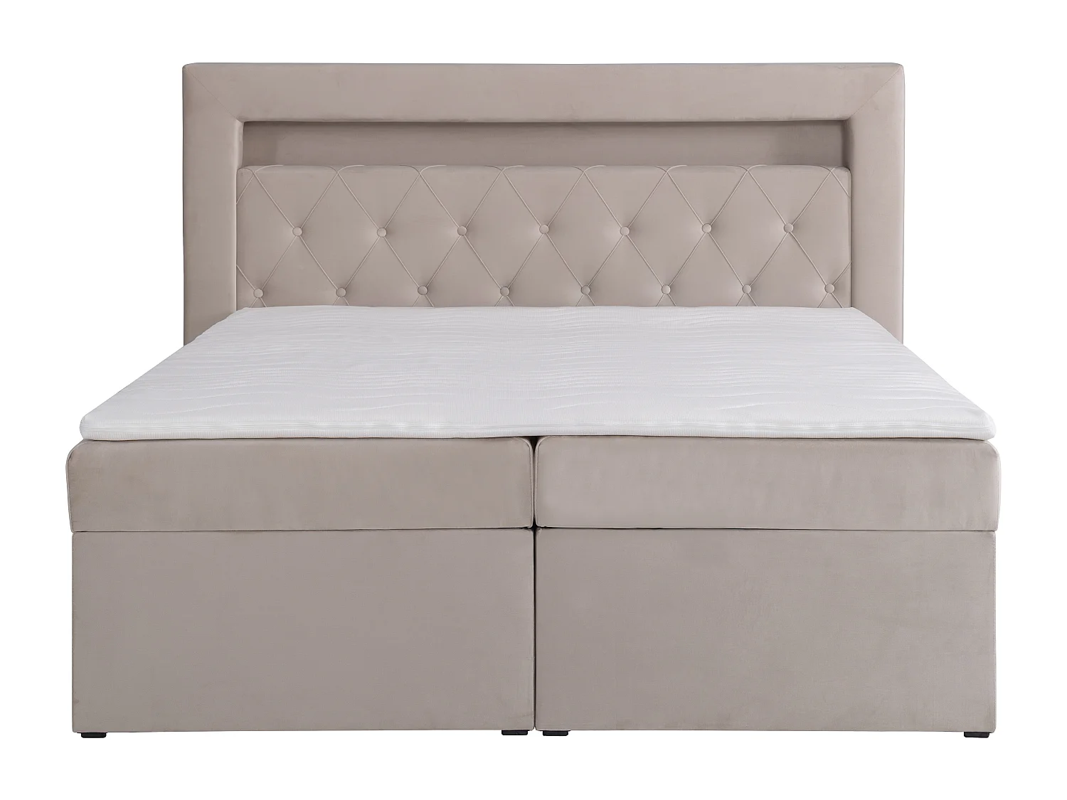 Set letto deco testata LED + rete vano + Materasso + topper 180 x 200 cm Velluto Beige - ORANA di YSMÉE