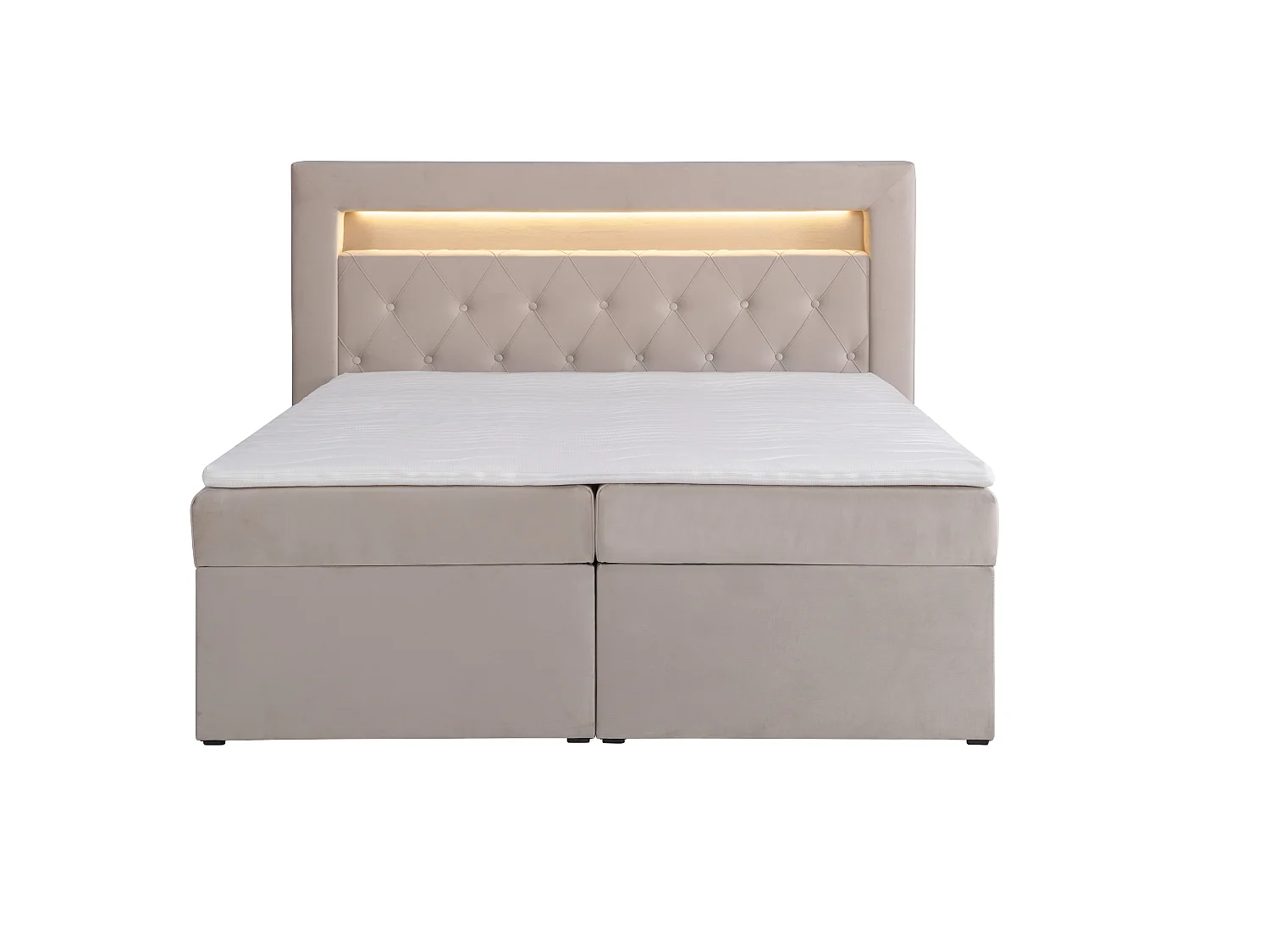 Set letto deco testata LED + rete vano + Materasso + topper 180 x 200 cm Velluto Beige - ORANA di YSMÉE