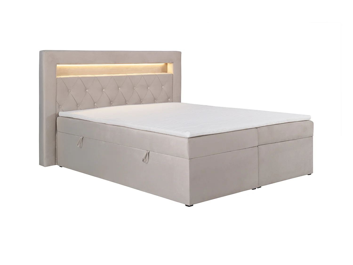 Cama completa con cabecero con luces LED + canapés abatibles + colchón + topper - 180 x 200 cm - Terciopelo - Beige - ORANA de YSMÉE