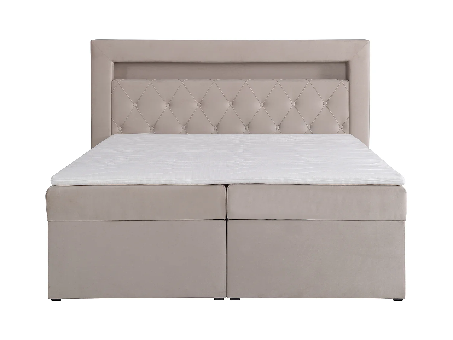 Cama completa con cabecero con luces LED + canapés abatibles + colchón + topper - 180 x 200 cm - Terciopelo - Beige - ORANA de YSMÉE