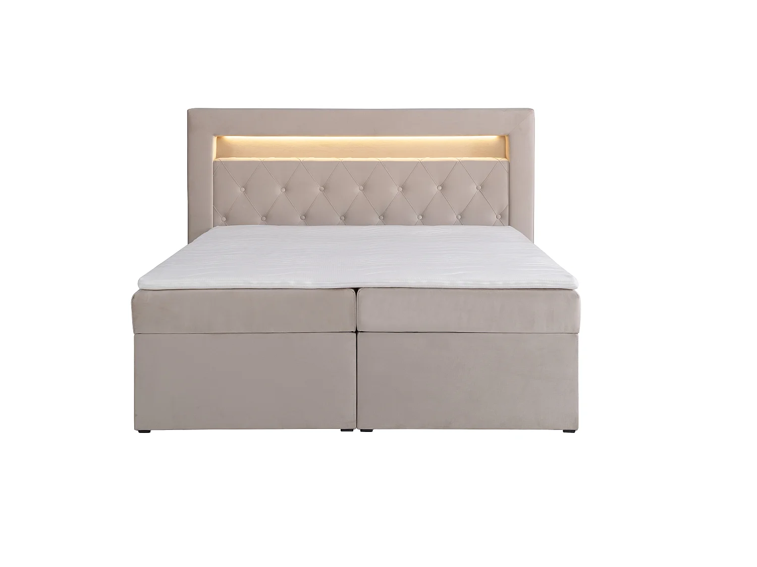 Cama completa con cabecero con luces LED + canapés abatibles + colchón + topper - 180 x 200 cm - Terciopelo - Beige - ORANA de YSMÉE