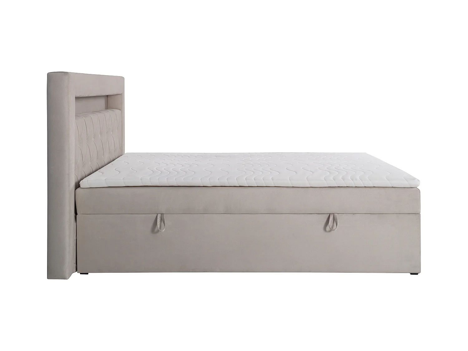 Cama completa con cabecero con luces LED + canapés abatibles + colchón + topper - 180 x 200 cm - Terciopelo - Beige - ORANA de YSMÉE