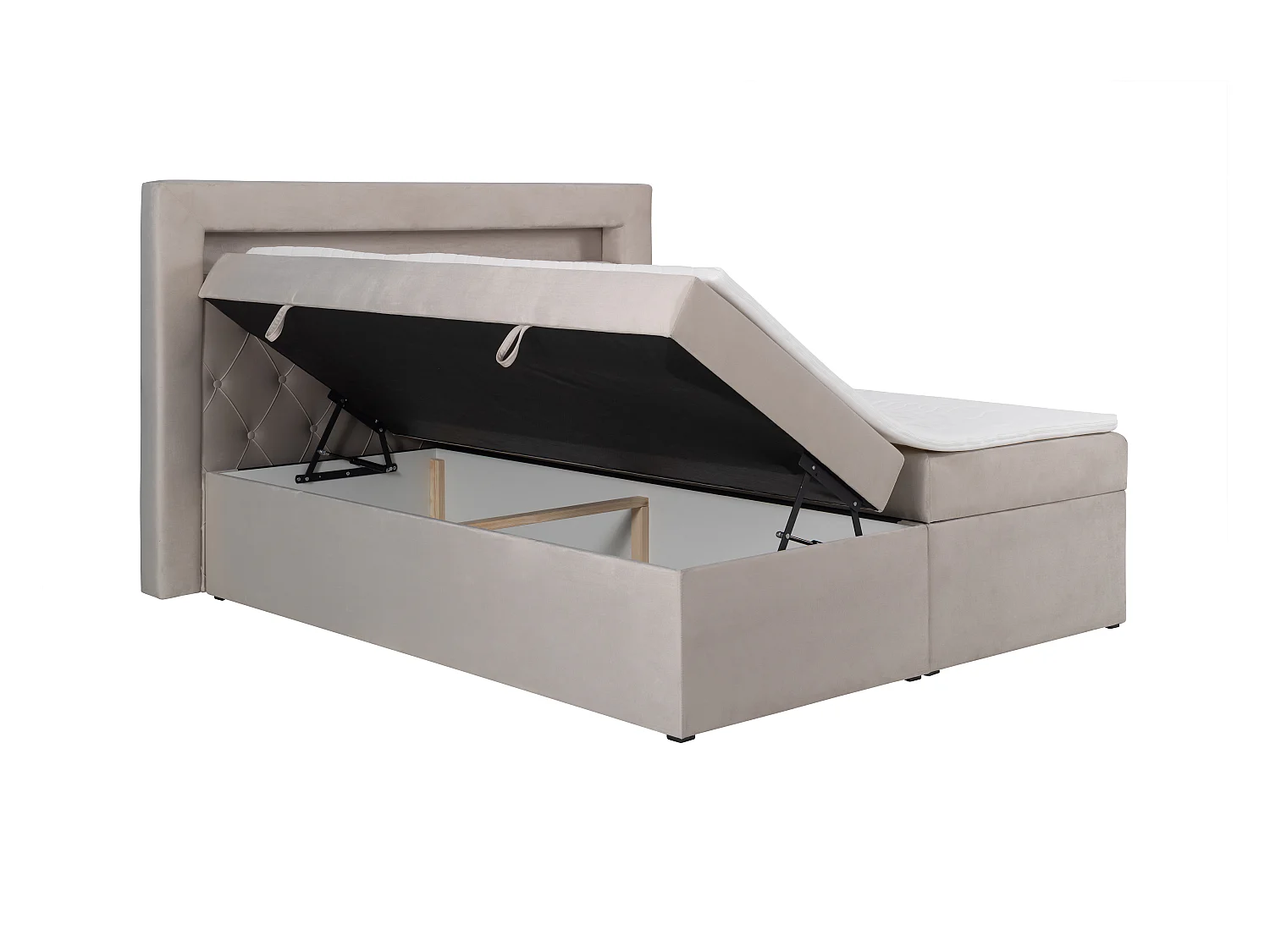 Cama completa con cabecero con luces LED + canapés abatibles + colchón + topper - 180 x 200 cm - Terciopelo - Beige - ORANA de YSMÉE