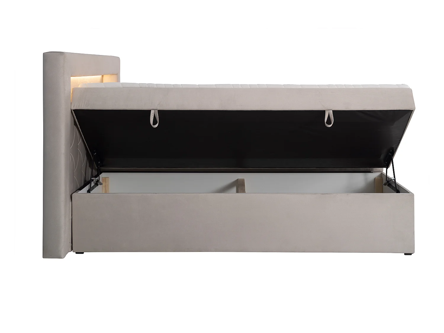 Cama completa con cabecero con luces LED + canapés abatibles + colchón + topper - 180 x 200 cm - Terciopelo - Beige - ORANA de YSMÉE