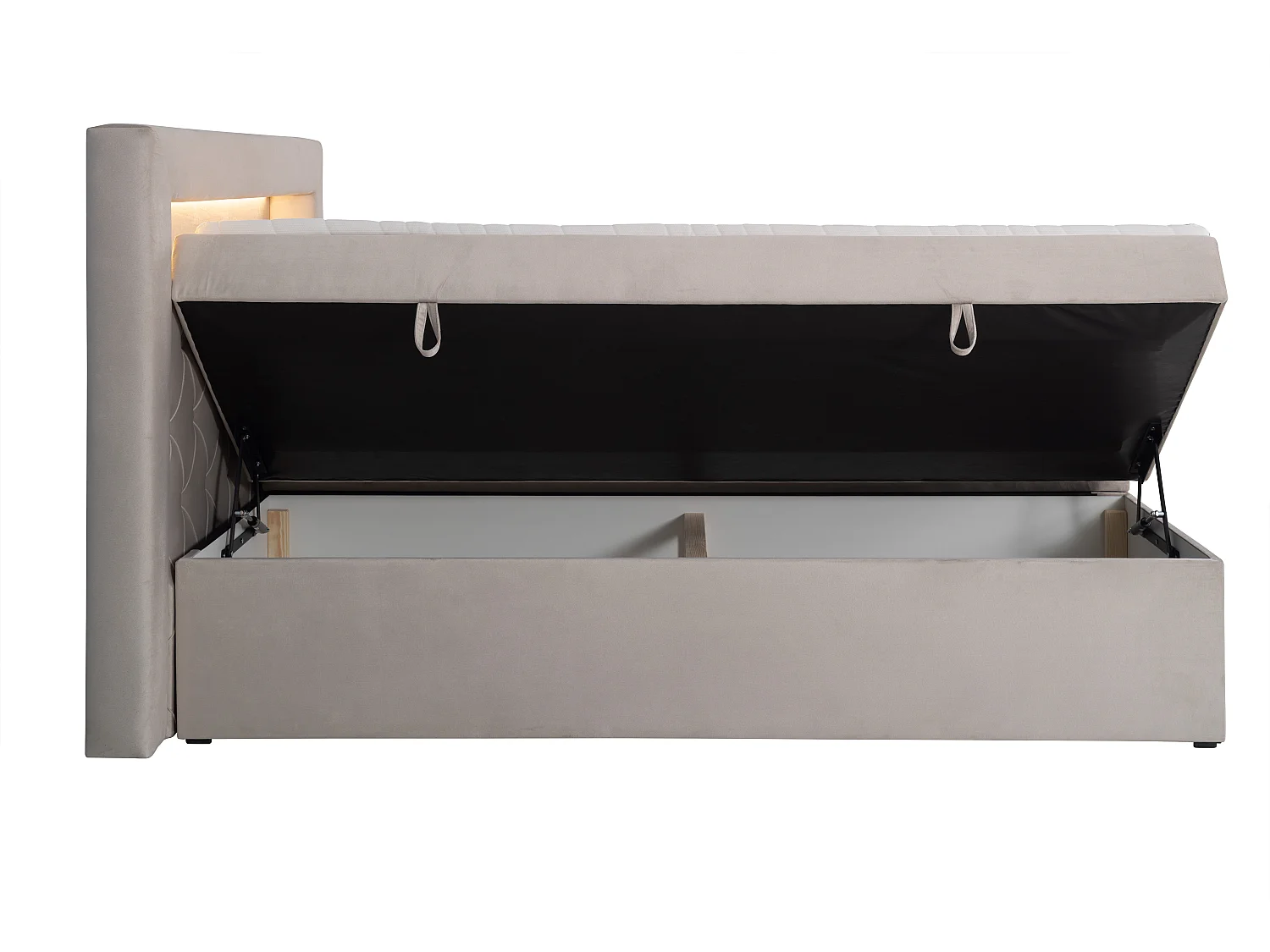 Cama completa con cabecero con luces LED + canapés abatibles + colchón + topper - 180 x 200 cm - Terciopelo - Beige - ORANA de YSMÉE