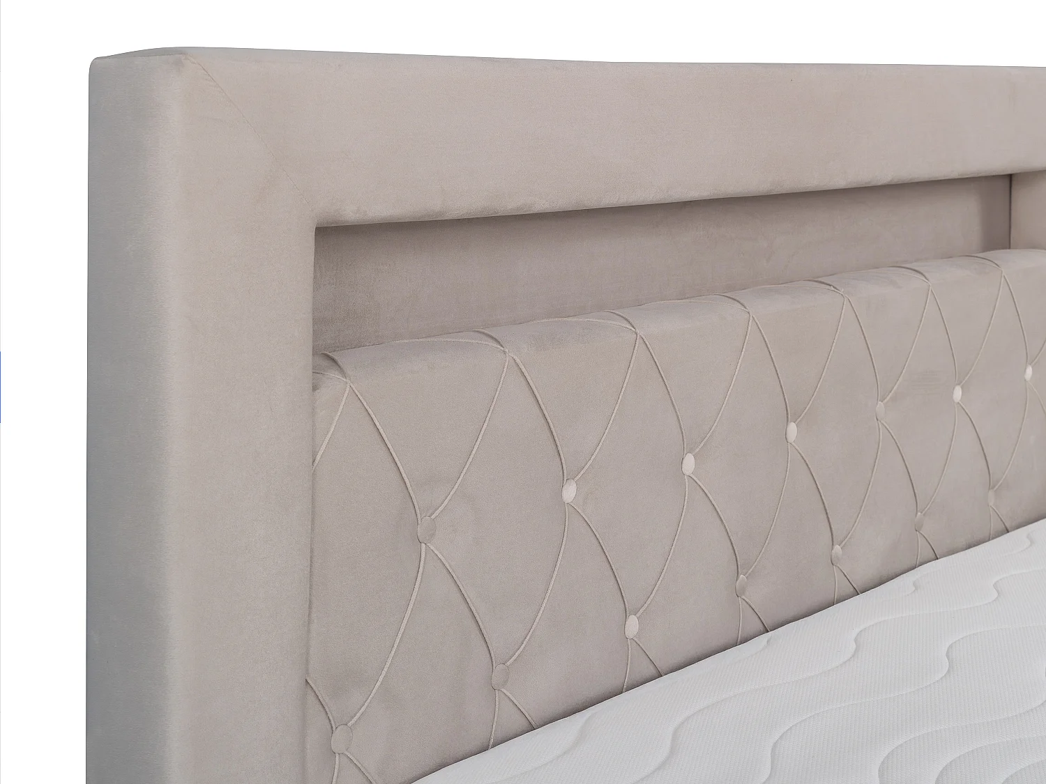 Cama completa con cabecero con luces LED + canapés abatibles + colchón + topper - 180 x 200 cm - Terciopelo - Beige - ORANA de YSMÉE