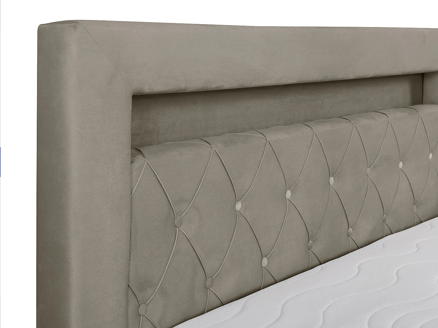 Zestaw do sypialni ozdobny zagłówek z oświetleniem LED + stelaże ze skrzynią + materace + nakładka na materac - 160 x 200 cm - Welur - Taupe - ORANA marki YSMÉE