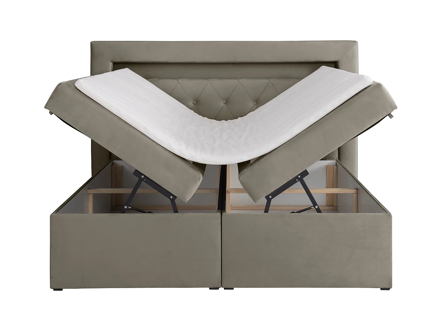 Cama completa con cabecero con luces LED + canapés abatibles + colchón + topper - 160 x 200 cm - Terciopelo - Topo - ORANA de YSMÉE