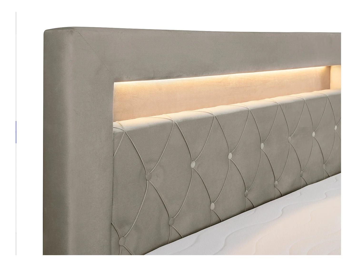 Cama completa con cabecero con luces LED + canapés abatibles + colchón + topper - 160 x 200 cm - Terciopelo - Topo - ORANA de YSMÉE