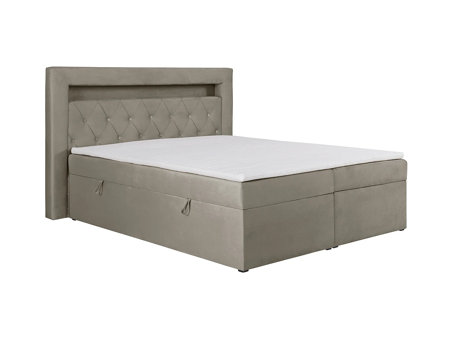 Cama completa con cabecero con luces LED + canapés abatibles + colchón + topper - 160 x 200 cm - Terciopelo - Topo - ORANA de YSMÉE