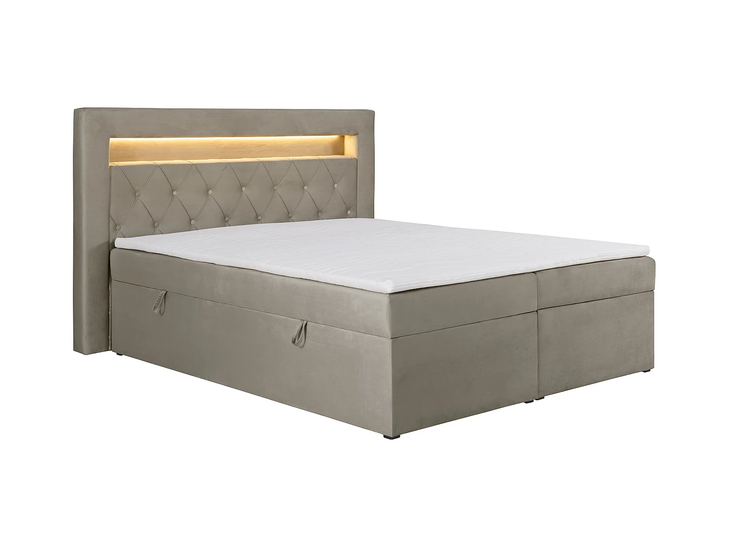 Cama completa con cabecero con luces LED + canapés abatibles + colchón + topper - 160 x 200 cm - Terciopelo - Topo - ORANA de YSMÉE