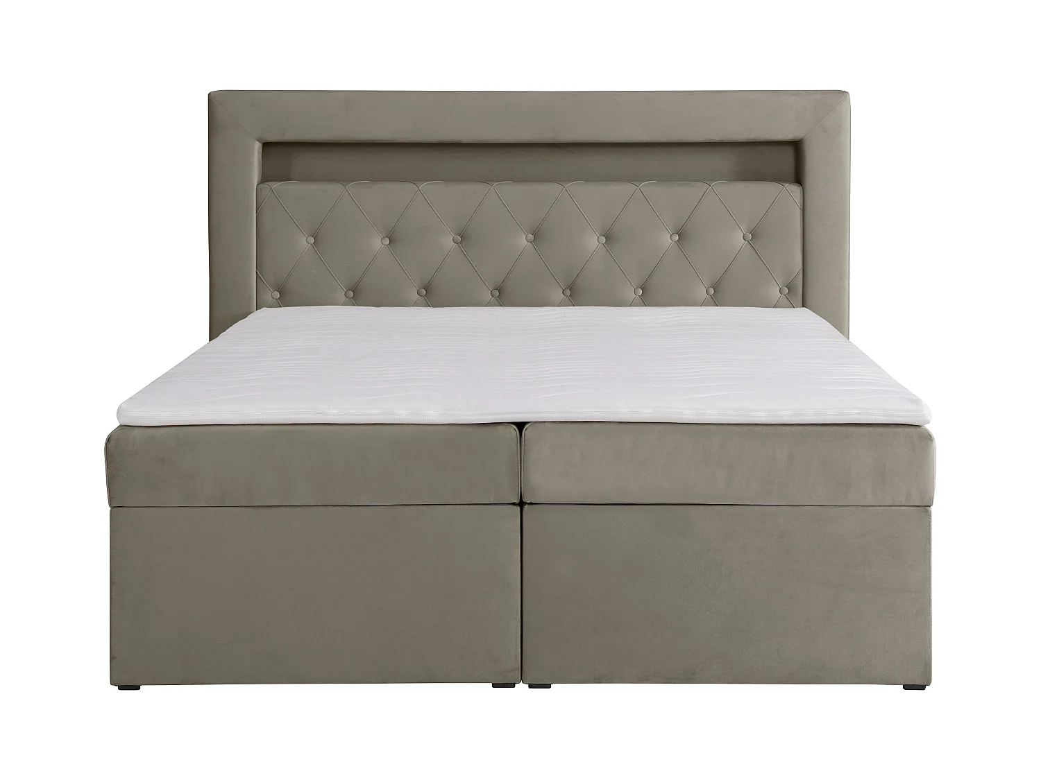 Cama completa con cabecero con luces LED + canapés abatibles + colchón + topper - 160 x 200 cm - Terciopelo - Topo - ORANA de YSMÉE
